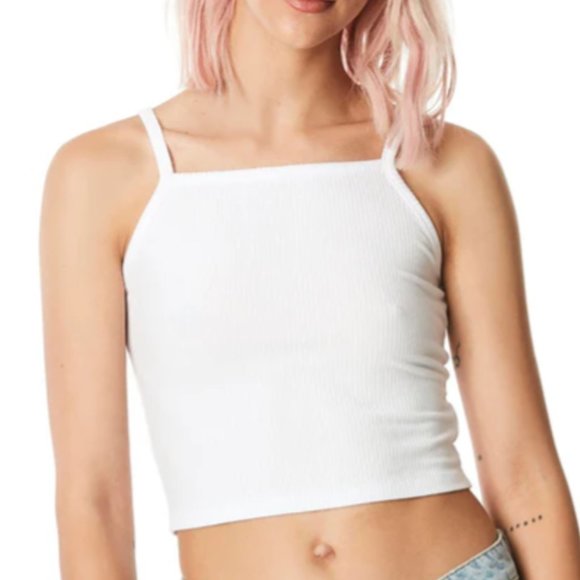 LF Emma & Sam White Square Neck Ribbed Tank Crop Top - Picture 1 of 6